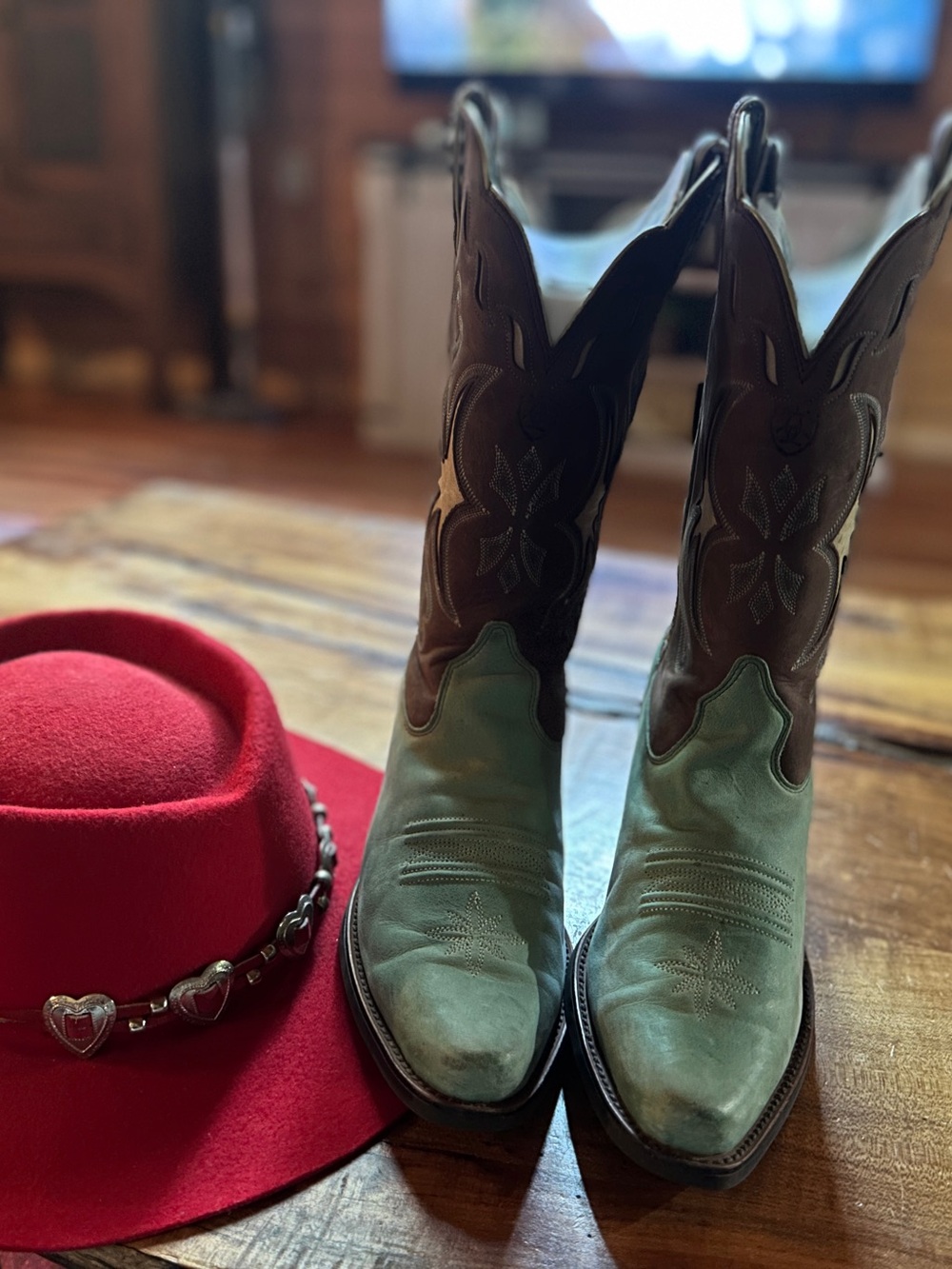 Ariat Black Rubber Boot Sole with Logo turquoise and brown - Picture 2 of 10